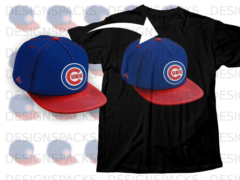 Blue and Red CUBS Logo Hat and Black T-Shirt Combo