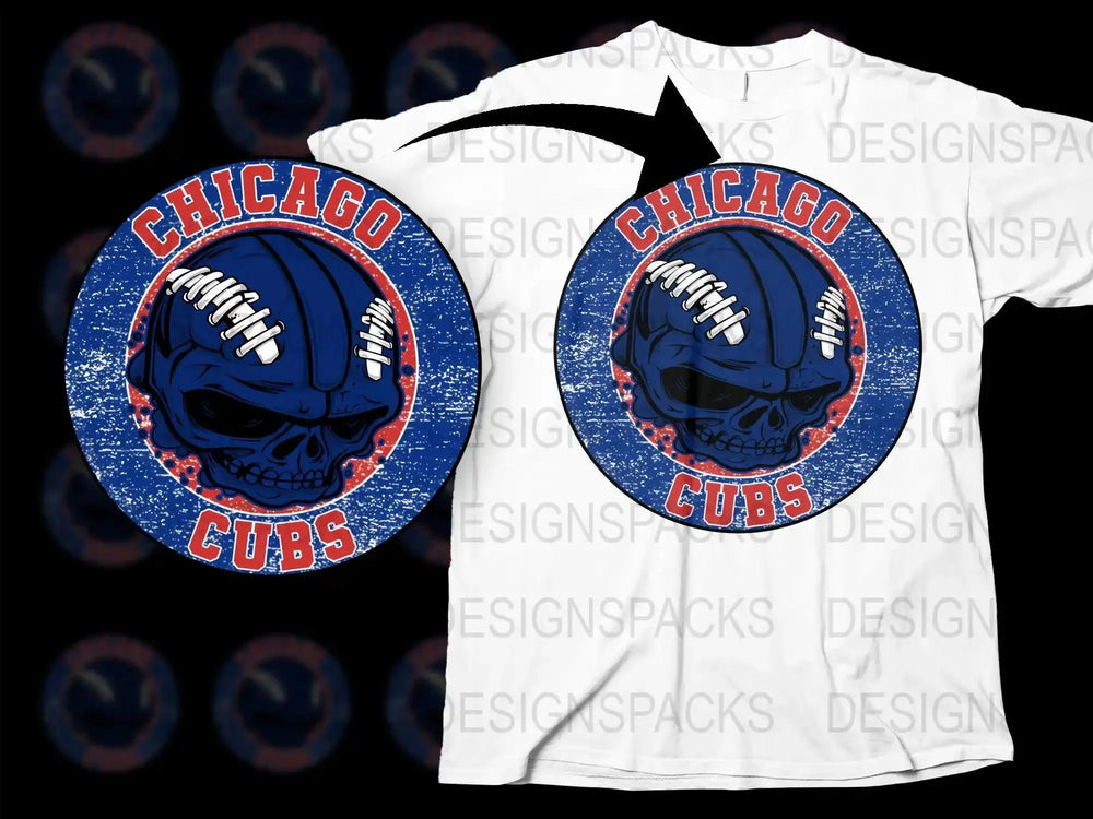 Chicago Cubs Skull Baseball Graphic Png Digital Download