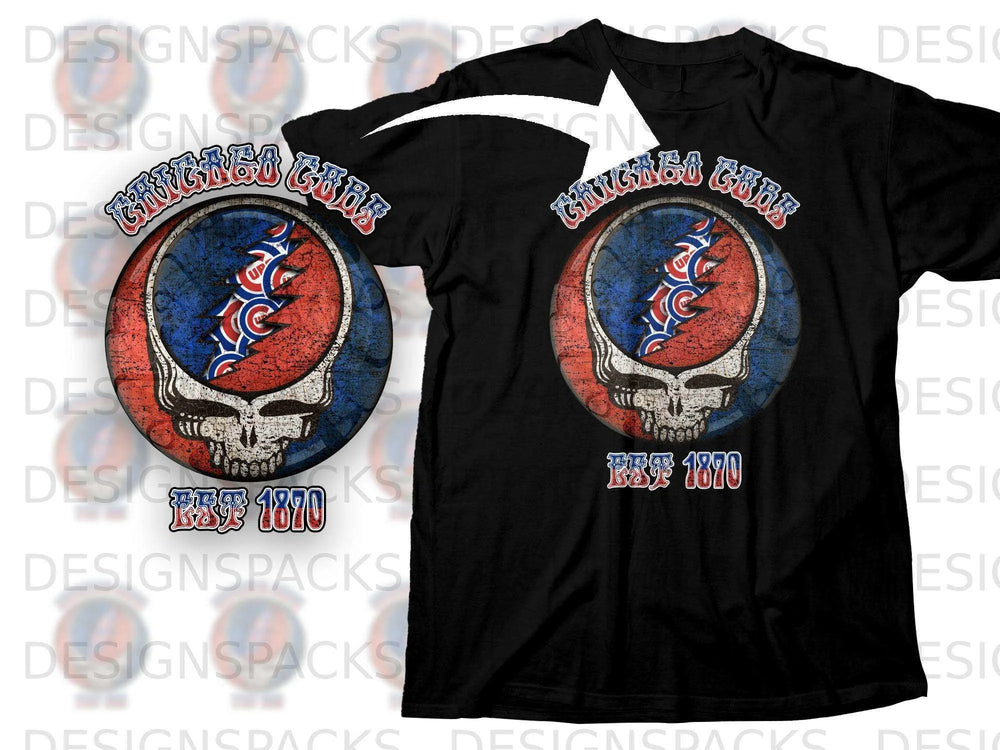 Chicago Cubs Est 1870 Skull Logo Graphic Tee