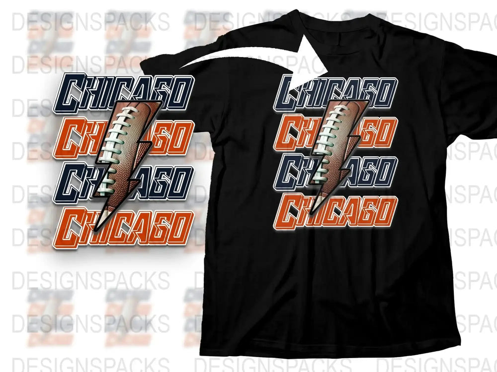 Chicago Football T-Shirt Vintage Sports Design Black Tee Casual Wear Graphic Shirt
