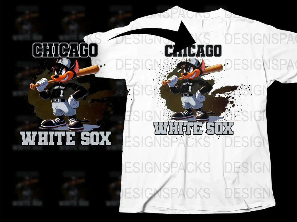 Chicago White Sox Baseball Cartoon Character Graphic Png Digital Download
