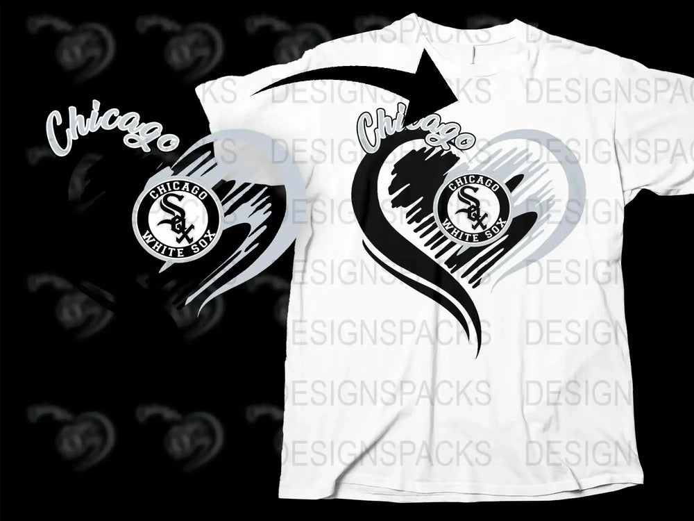 Chicago White Sox Heart Design Png Digital Download