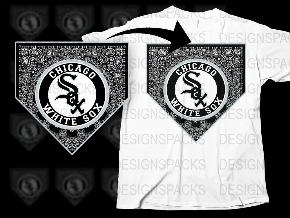 Chicago White Sox bandana-style baseball design for DTG/DTF t-shirt printing, print-ready PNG SVG