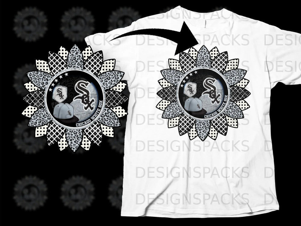 Chicago White Sox sunflower design on a white t-shirt.