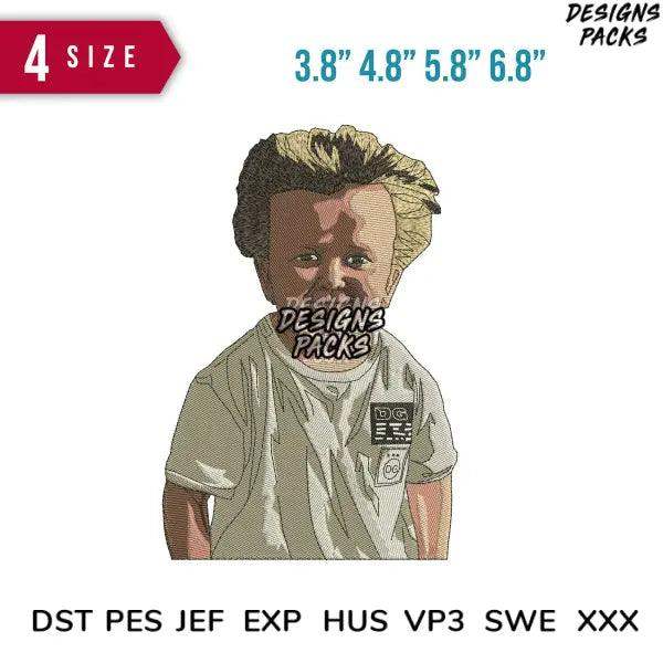 Embroidery design of cartoon boy in t-shirt, available in 4 sizes & formats like PES, DST, EXP for instant download