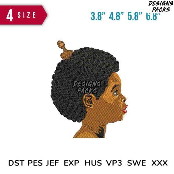 Embroidery design of Black girl with afro & crown, 4 sizes, PES DST JEF formats for instant download