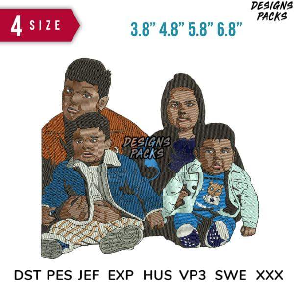 Family embroidery design in 4 sizes, print-ready DST PES JEF formats for DTG/DTF, instant download
