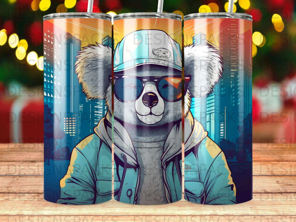 Chill Koala Cityscape Tumbler Digital Wrap Design