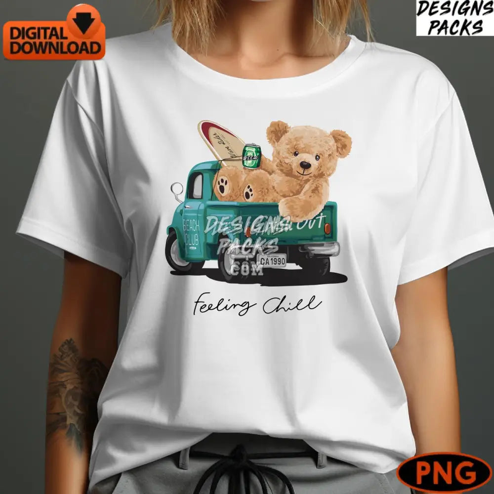 Chill Out Teddy Bear In Truck Digital Art Surfboard Illustration Cute Animal Png Download
