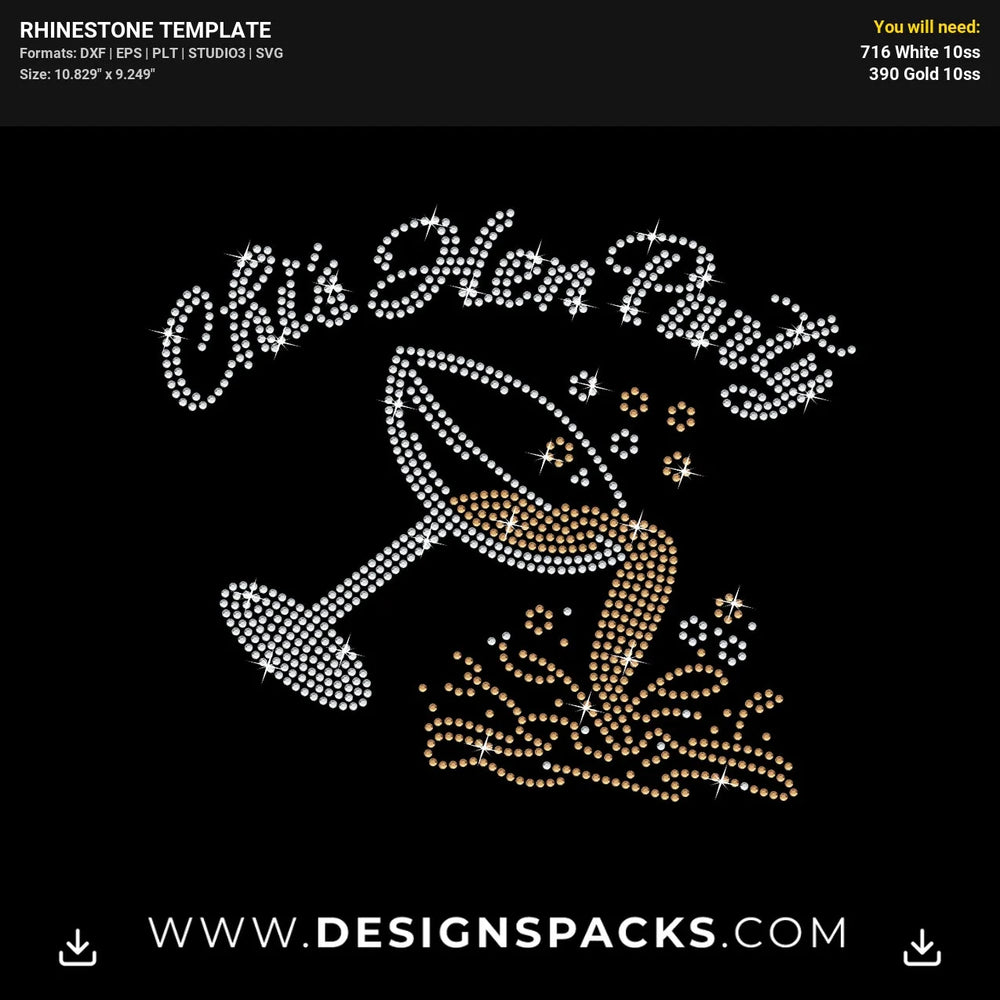 Chis Hen Party Wine Glass Rhinestone Digital Template