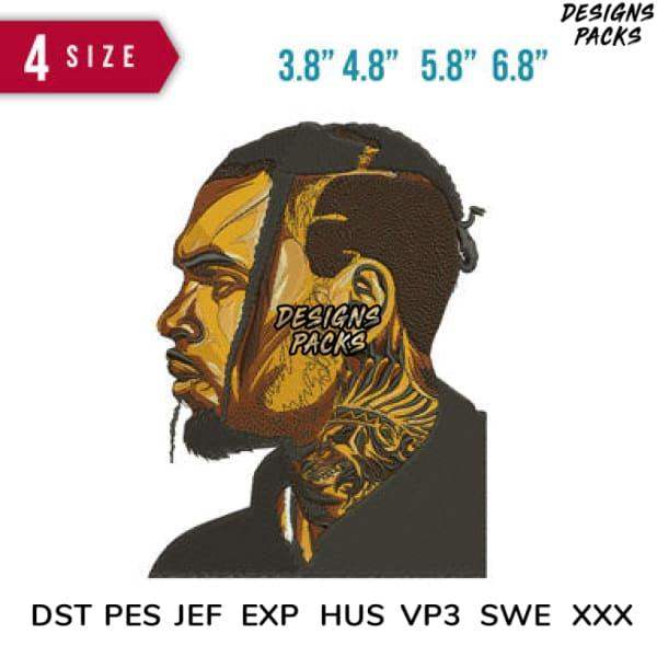 Embroidery design of man's profile with tattoos, available in 4 sizes & multiple formats for instant download