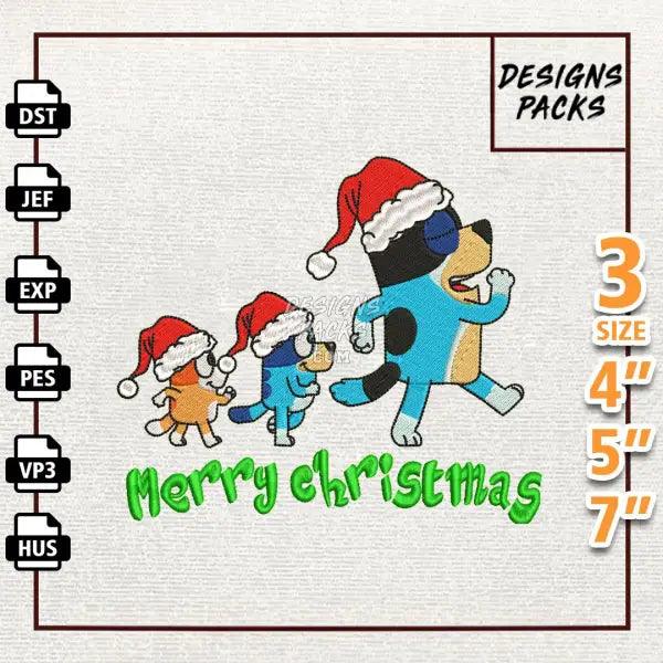 Christmas Blue Dog Embroidery Design