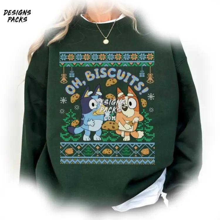 Christmas Bluey Family Oh Biscuit Ugly Png Design