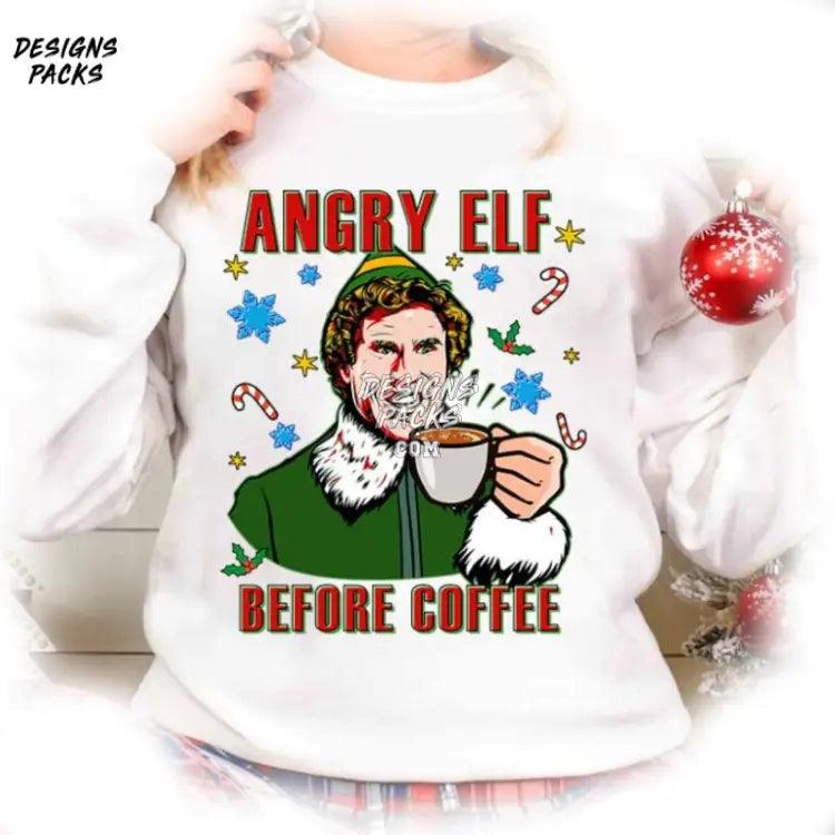 Christmas Buddy Angry Elf Before Coffee Png Design