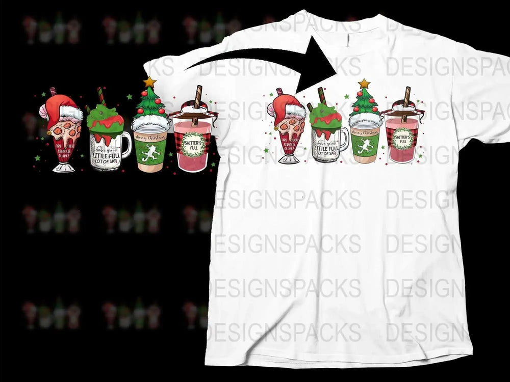 Festive Holiday T-Shirt with Christmas Drinks Print, Unisex Winter Apparel, Colorful Graphic Tee