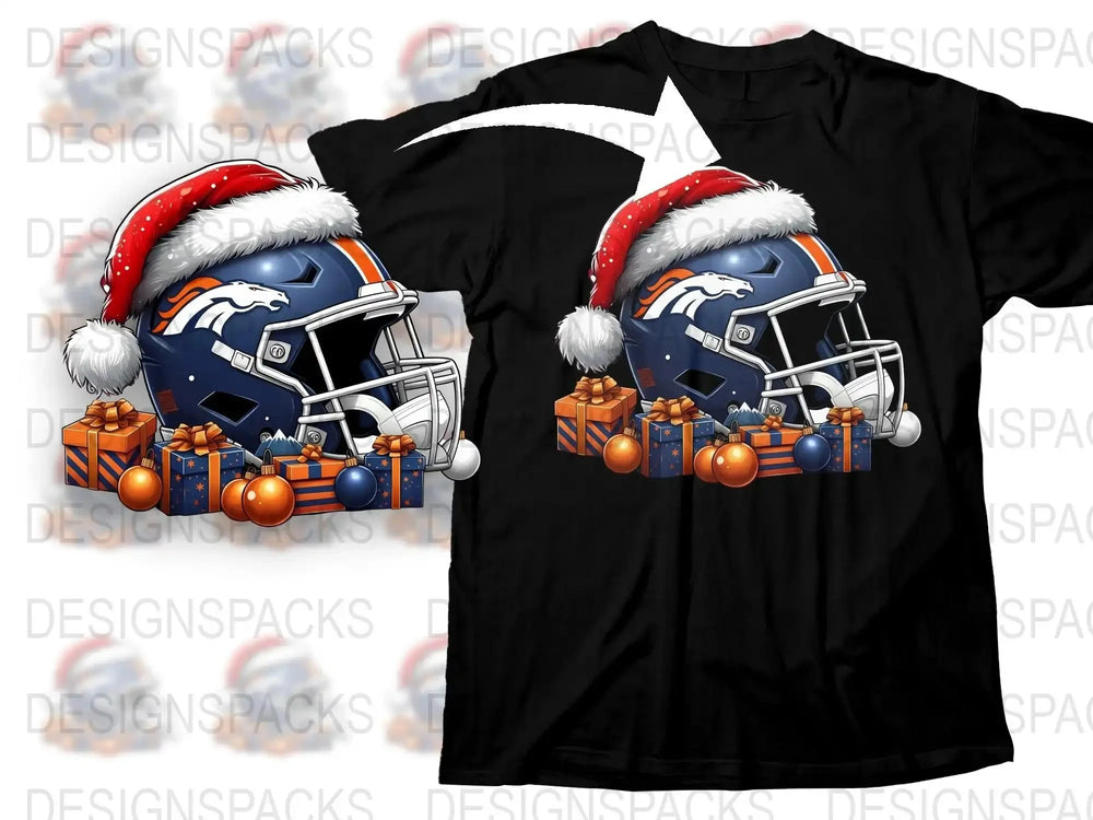 Festive Football Helmet T-Shirt, Christmas Santa Hat, Sports Fan Gift, Holiday Graphic Tee, Casual Winter Apparel