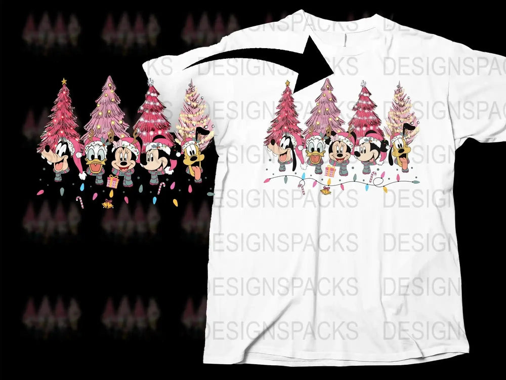 Festive Christmas T-Shirt with Cartoon Characters, Holiday Family Apparel, Matching Group Outfits
