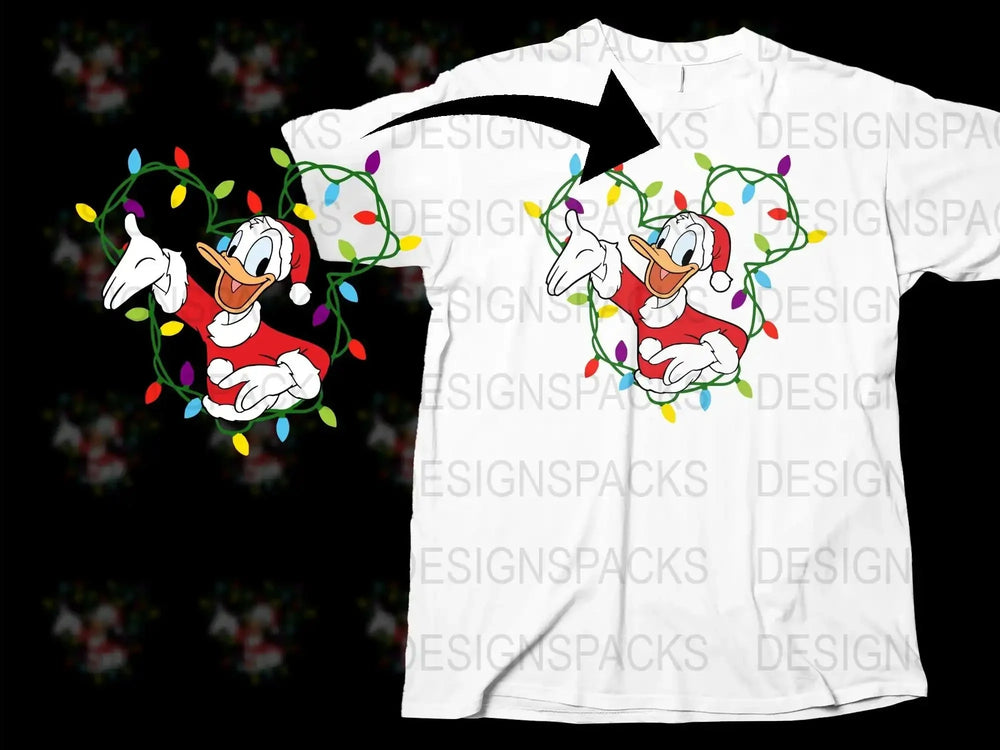 Donald Duck Christmas T-Shirt, Festive Holiday Graphic Tee, Disney Character Shirt, Unisex Kids and Adults Apparel