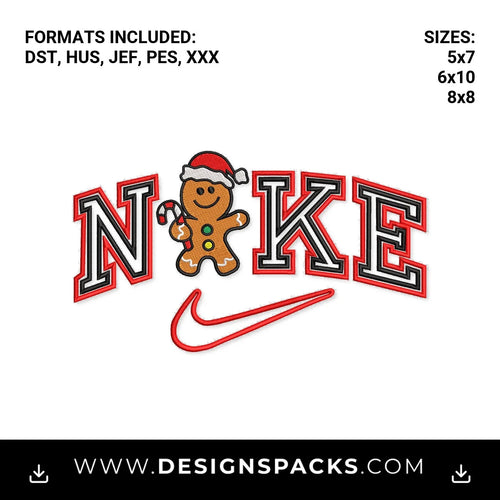 Christmas Gingerbread Varsity Swoosh Embroidery Design - Instant digital download pattern at Designspacks.com