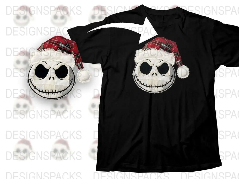 Jack Skellington Santa Hat Christmas T-Shirt, Unisex Holiday Nightmare Tee