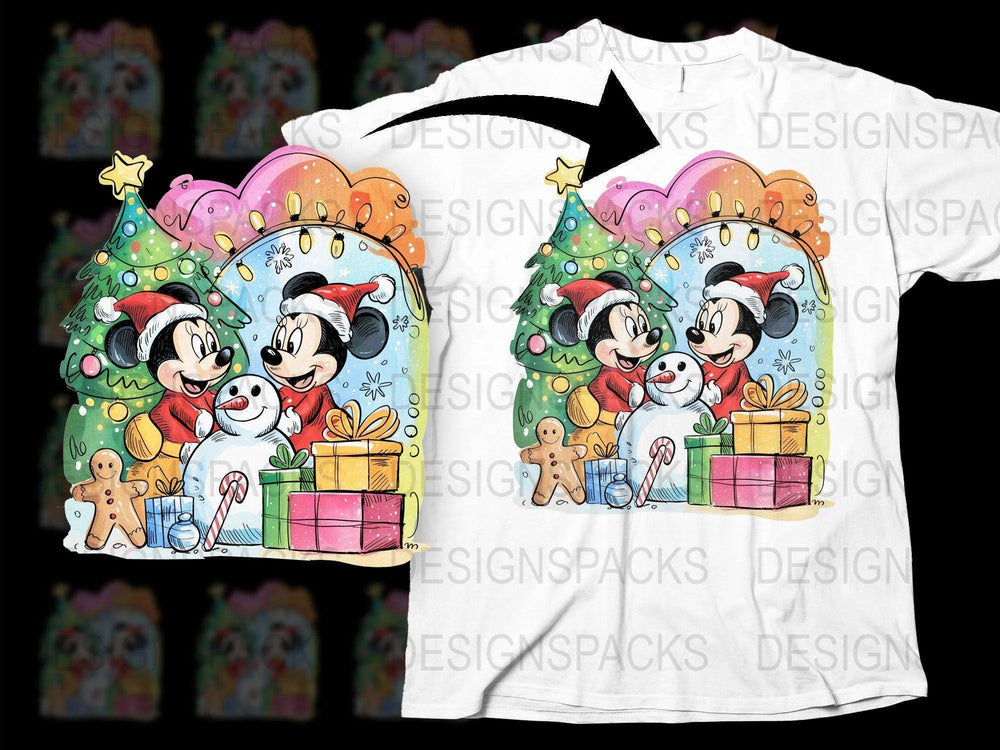 Disney Christmas T-Shirt, Mickey Minnie Holiday Tee, Festive Cartoon Graphic Shirt, Colorful Kids and Adult Sizes