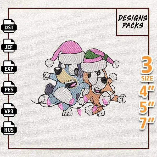 Christmas Pink Blue Dog Embroidery Design