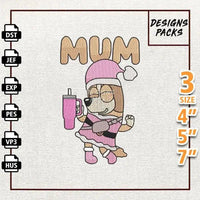 Christmas Pink Blue Dog Mom Embroidery Design