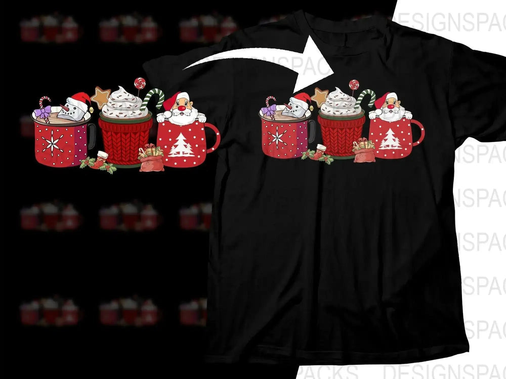 Christmas Santa and Snowman Mugs Themed Png Digital Download