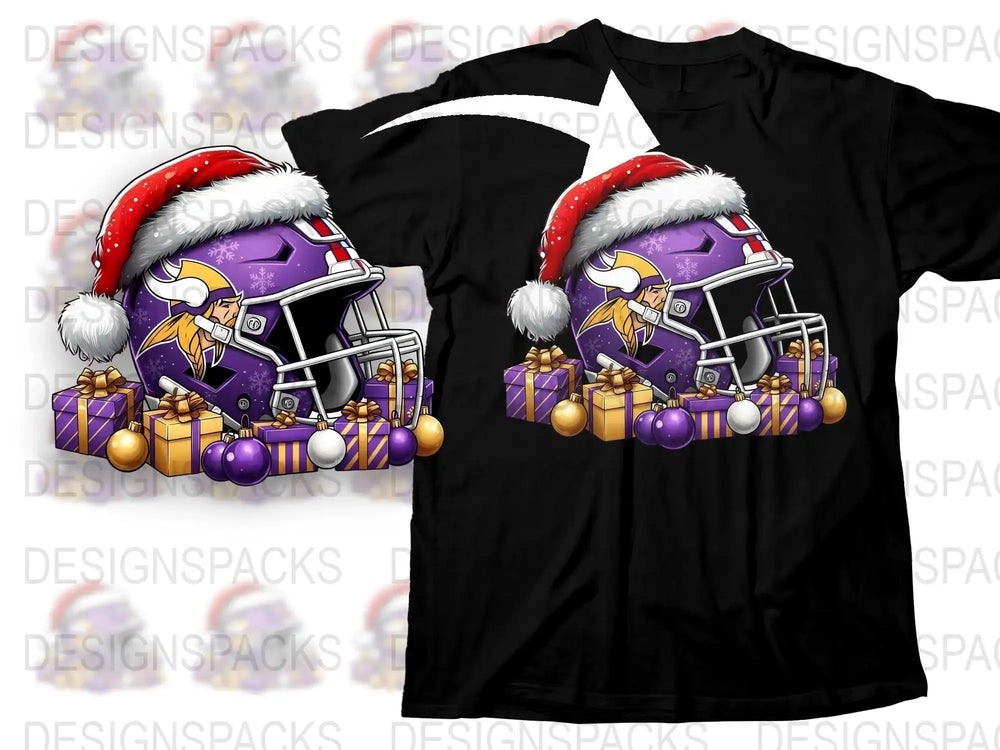 Christmas Viking Warrior Graphic T-Shirt, Santa Hat Holiday Tee, Purple Festive Shirt, Unique Yuletide Apparel