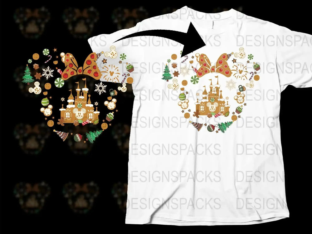 Christmas T-Shirt with Festive Holiday Castle and Ornaments Design, Winter Fashion, Unique Holiday Apparel