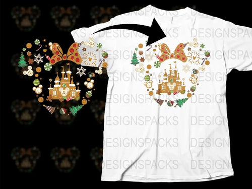 Christmas T-Shirt with Festive Holiday Castle and Ornaments Design, Winter Fashion, Unique Holiday Apparel
