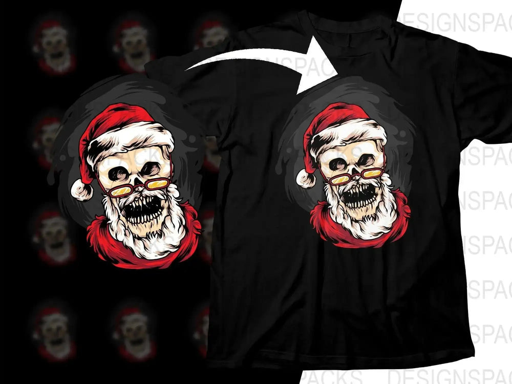 Christmas Skull with Santa Hat Graphic Png Digital Download