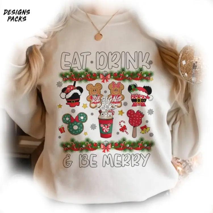 Christmas Snacks Cartoon Mickey Shaped Food Land Eat Drink And Be Merry Png Design