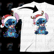 Festive Holiday T-Shirt with Cute Alien Character Wrapped in Lights, Christmas Apparel