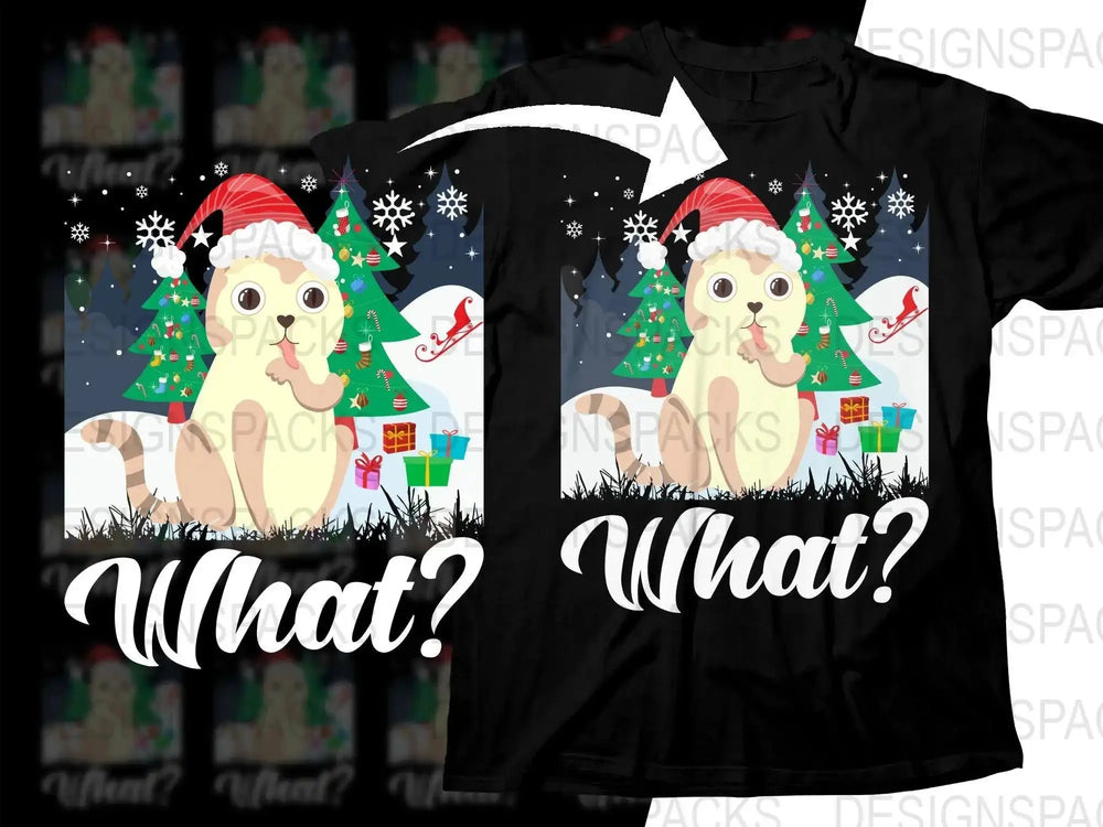 Christmas Themed Surprised Cat What Santa Hat Png Digital Download