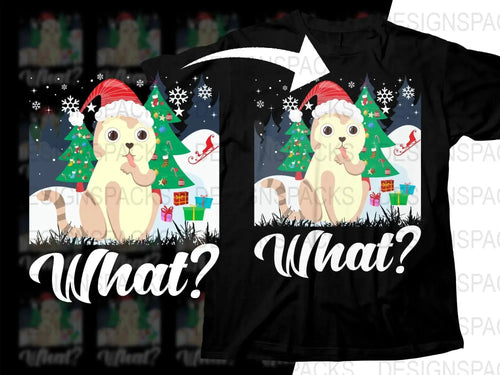 Christmas Themed Surprised Cat What Santa Hat Png Digital Download