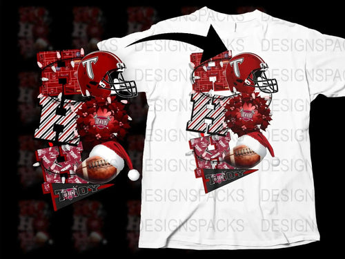 Troy University Football Graphic T-Shirt, Red and White Sports Fan Apparel, Collegiate Team Logo Tee, Casual Wear
