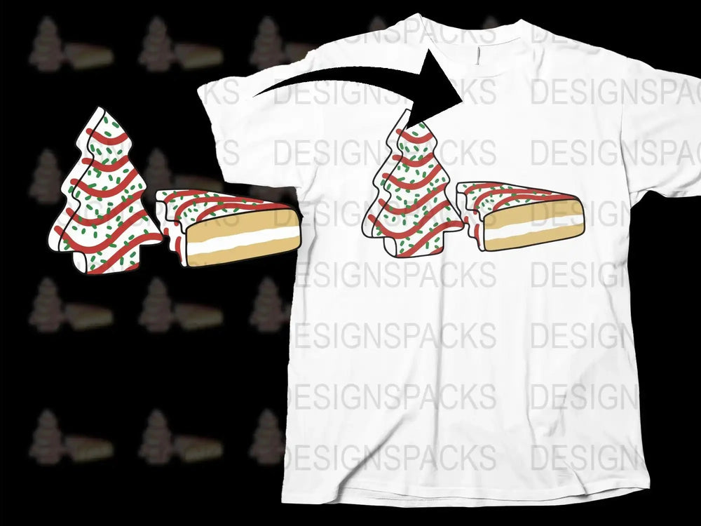 Christmas Tree and Cake Slice Graphic T-Shirt, Festive Holiday Apparel, Unisex White Tee