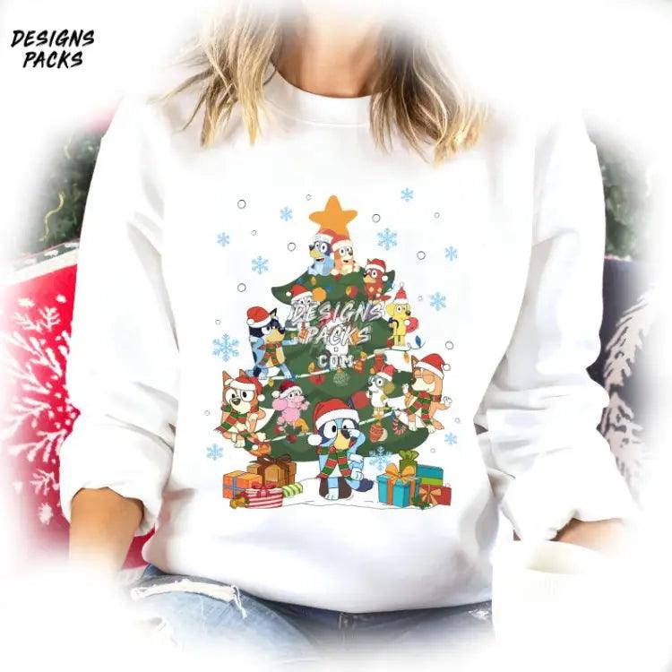 Christmas Tree Santa Claus Sublimation Cute Blue Dog Design Png