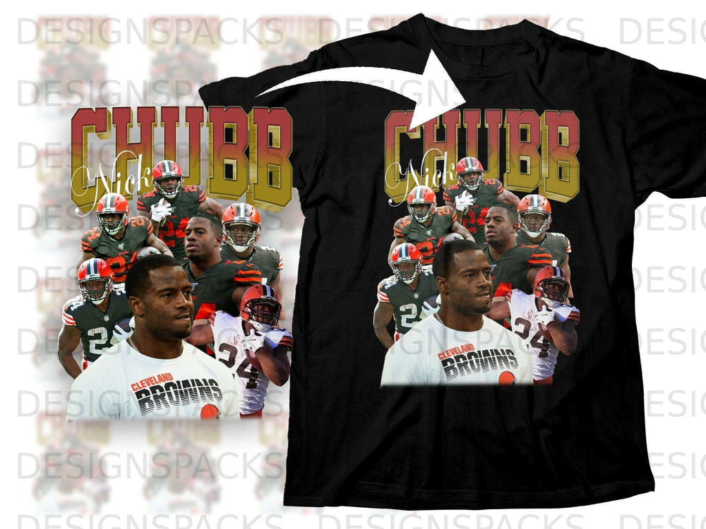 Black t-shirt with Nick Chubb and Cleveland Browns players.