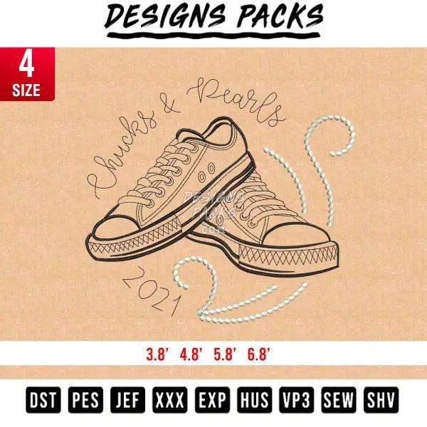 Chucks & Pearls one color Embroidery Design 