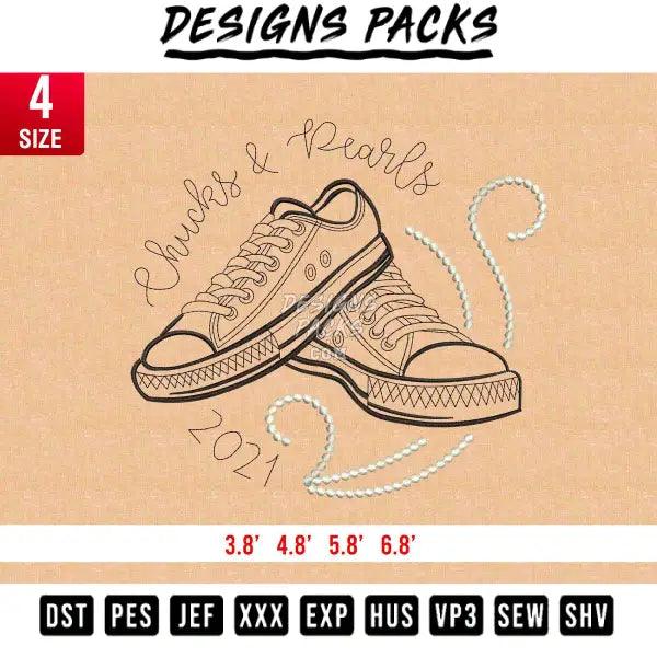 Chucks & Pearls one color Embroidery Design 