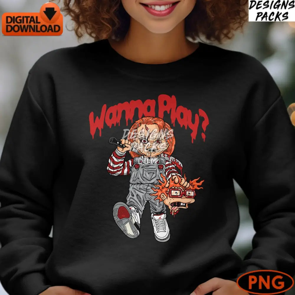 Chucky Horror Movie Character Digital Art Wanna Play Quote Scary Doll Png Download Fan Illustration