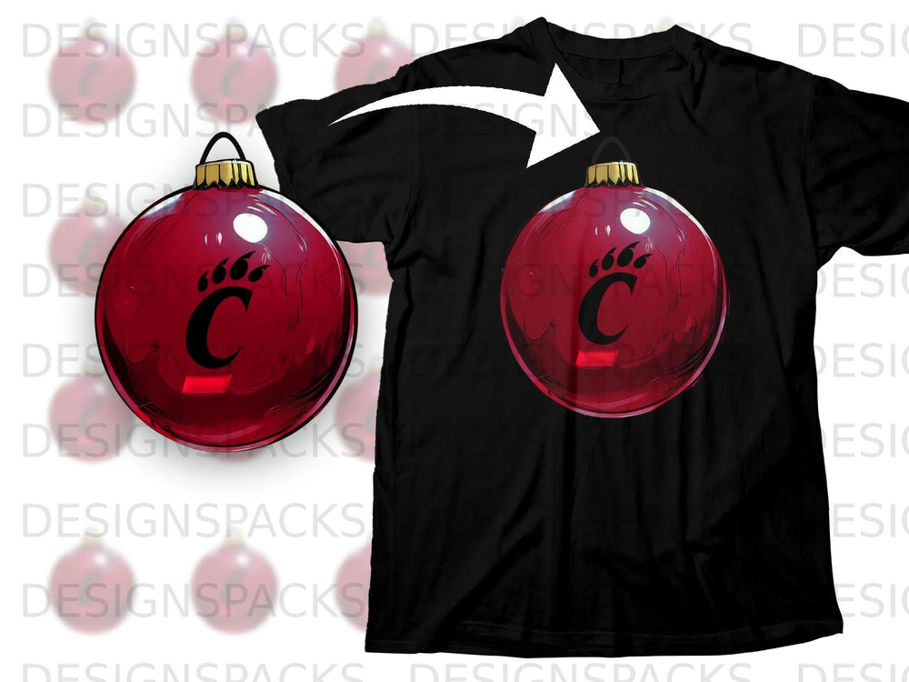 Black t-shirt featuring a red Cincinnati Bearcats ornament graphic.