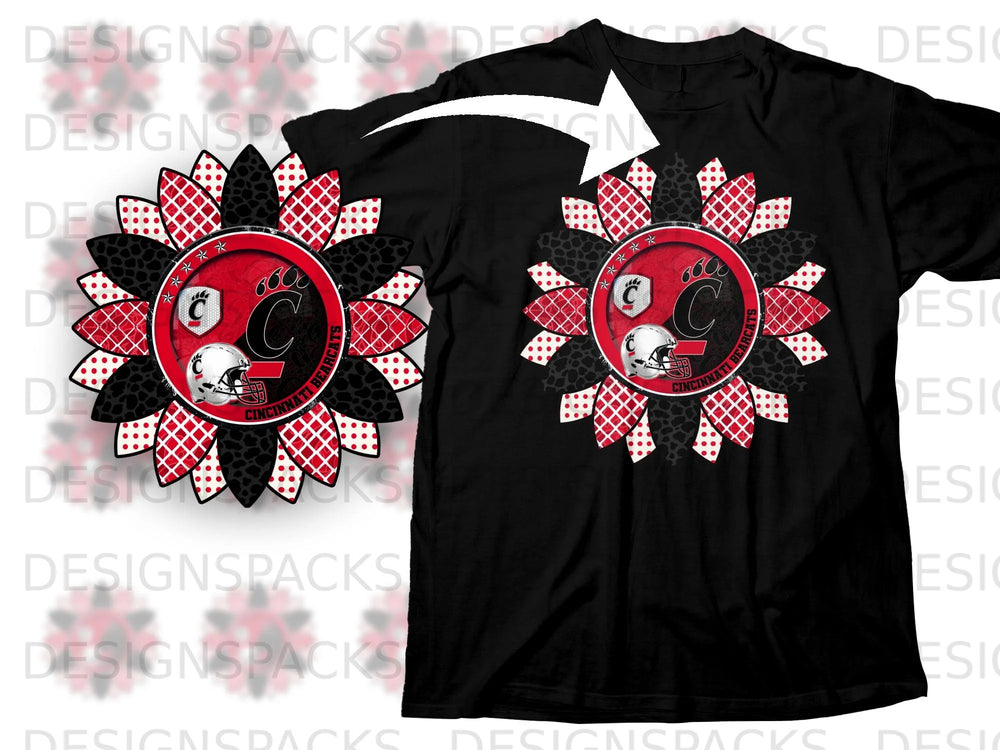 Cincinnati Bearcats sunflower design with team logo and football helmet.
