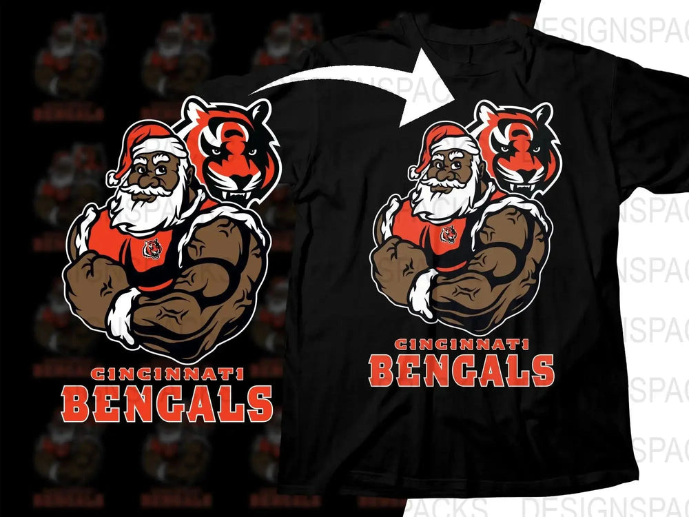 Cincinnati Bengals Black Santa Football Png Digital Download