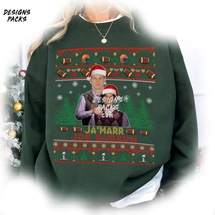Cincinnati Football Christmas Joe Burrow Ja’marr Chase Ugly Png Design