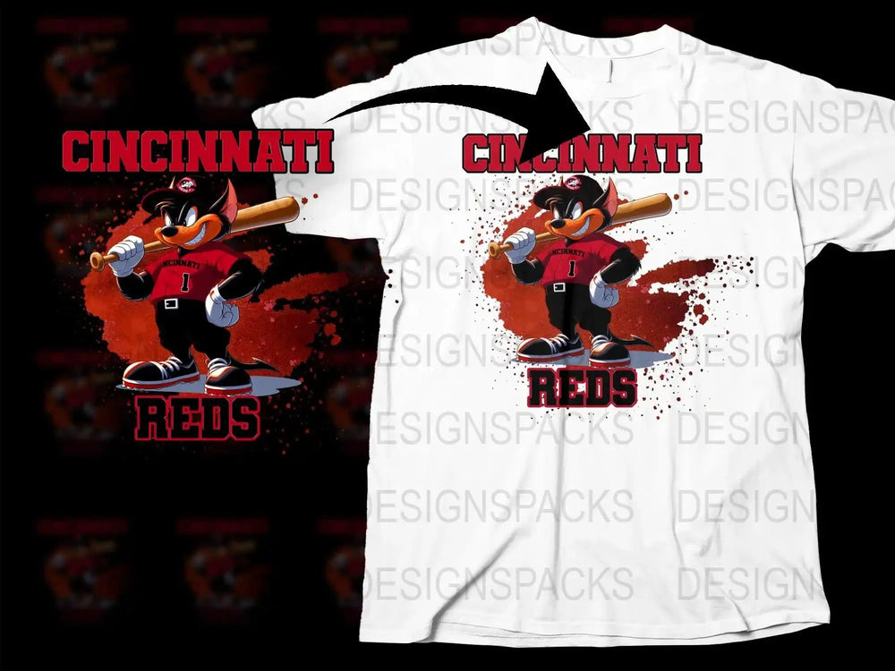 Cincinnati Reds Cartoon Fox Graphic Baseball Png Digital Download