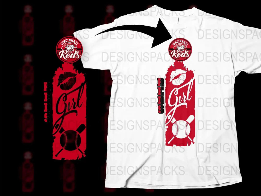 Cincinnati Reds Girl Baseball Png Digital Download