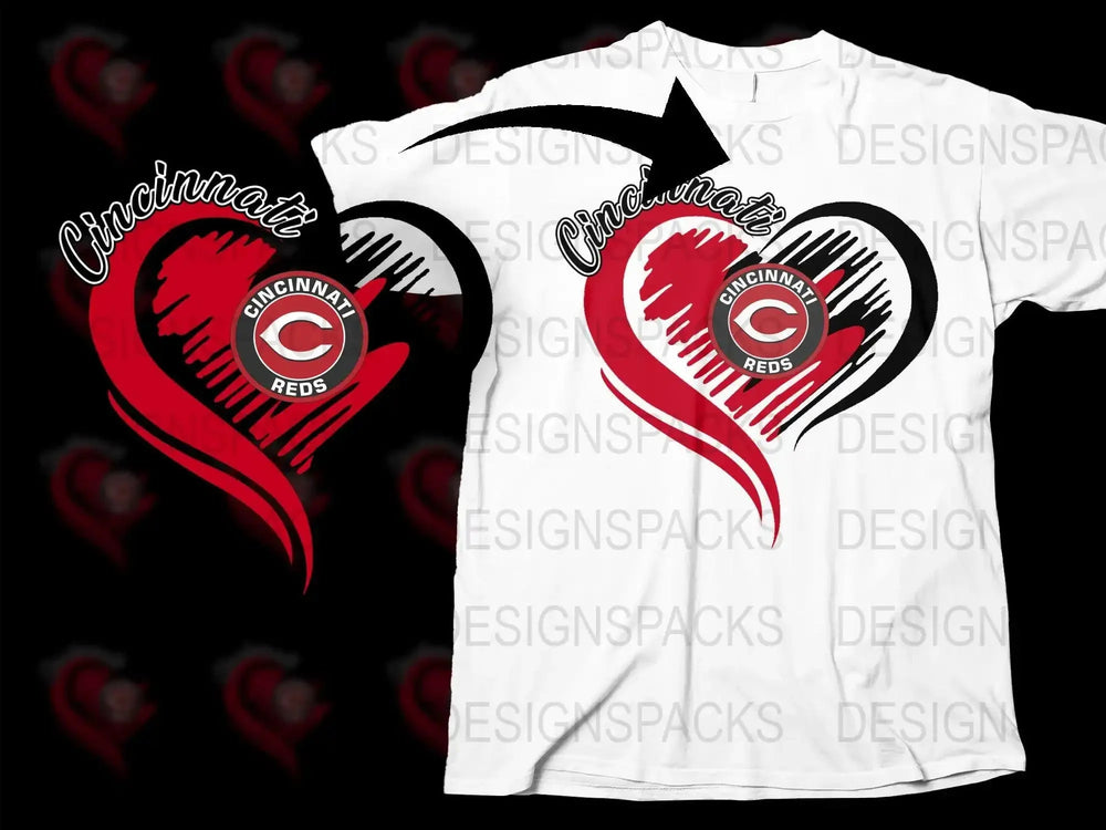 Cincinnati Reds Heart Design Graphic Png Digital Download
